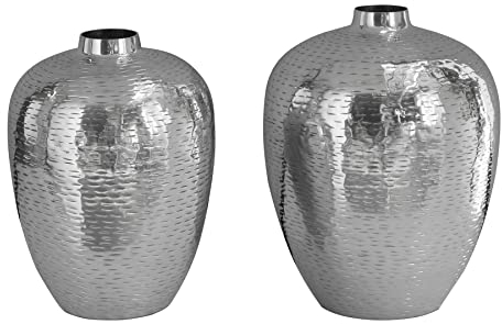 Elegantes Vasen 2er Set Oriental 31cm Silber Hammerschlag Design Dekovasen Wohnaccessoire Dekoration
