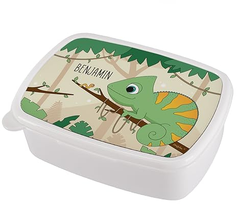 Striefchen® Brotdose für Jungen mit Wunschnamen - Geschenkidee zur Einschulung Chamäleon
