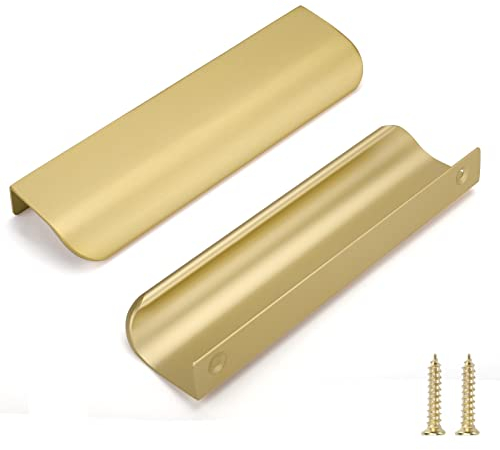 LONTAN 10 Stück Griffe Gold Verdeckt 128mm Schrankgriffe Versteckte Küchengriffe Verdeckter Möbelgriffe Versteckte Griffe für Küchenschränke Geschwungener Aluminium Schubladengriff
