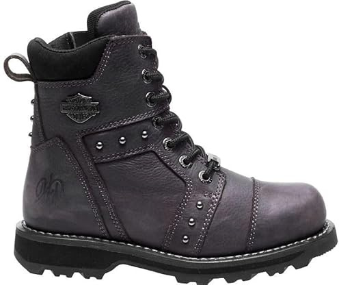 Icon Carnaby Street (HarleyxDavidson) Stivali da motociclista da donna, in pelle grigia, con borchie, leggeri, alla caviglia, taglia 37 (Grigio, Sistema di taglie per calzature, adulto, donna