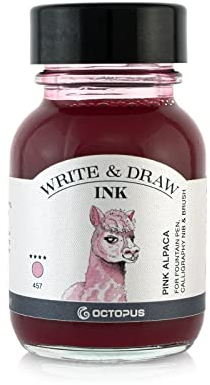 Octopus Write and Draw Ink 457 Pink Alpaca, wasserfeste Tinte zum Schreiben und Zeichnen, Kalligraphietinte, lichtechte Zeichentusche für Füllhalter, pink, 50 ml