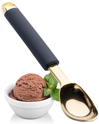 Eisportionierer aus Edelstahl – stabiler Kopf und bequemer weicher Griff Perfekter Dessertlöffel für Eis, Keksteig und andere gefrorene Leckereien, Blau und Gold