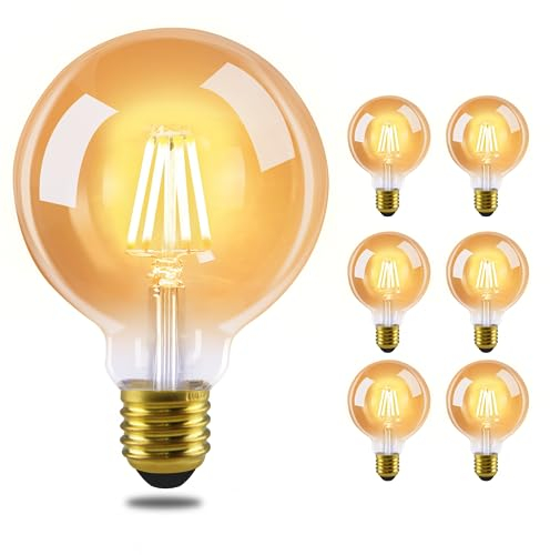 GBLY 6er pack LED Glühbirne E27 Vintage Lampe - G80 Warmweiss Filament Leuchtmittel 2700K 4W Edison Retro Glühlampe Warmweiß Birne Glas Antike Energiesparlampe für Hotel Haus Café Bar
