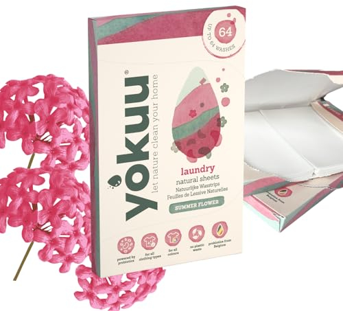 YOKUU Probiotische Reisewaschmittel Blätter | 64 Ladungen | Sommerblumen | Ökologische Waschblätter Schwarze & Weiße Wäsche | Ultra-Konzentriert, Vordosiert & Wasserlöslich