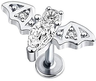 BlackAmazement 316L Edelstahl Labret Ohrstecker Helix Monroe Piercing Fledermaus Bat Zirkonia CZ Silber Rose Gold Gothic Damen