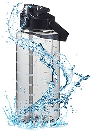 TWSOUL Botella de agua deportiva de 2 litros, botella de plástico para deportes al aire libre, sin BPA, a prueba de fugas, botella de agua motivadora con marcador de tiempo, para camping, aire libre,