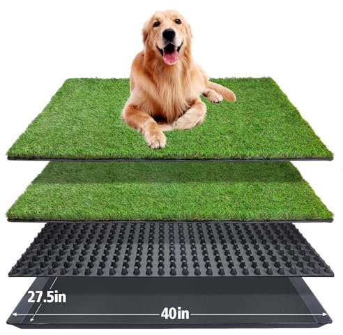 Dog Grass Pad with Tray,40''X27.5''Large Artificial Turf Grass Potty,XL Reusable 3-Layer Dogs Pee Potty Grass Pads, Easy to Clean Portable Dog Litter Box for Indoor/Outdoor Potty Training Toilet