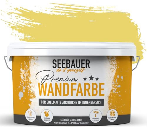 SEEBAUER diy Peinture murale jaune pour intérieur (No. 451 Sun Flower 5,0 Litre) Tons jaune haute opacité