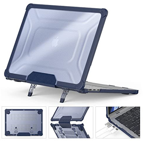 SEYMCY Custodia compatibile con MacBook Air 13,6 2025 2024 2022 / M4 M3 M2, custodia rigida protettiva antigraffio con supporto pieghevole (A3240 A3113 A2681), blu navy