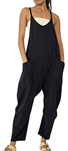 Overall Damen Sommer Baggy Jumpsuit Festlich Latzhose Arbeitshose Minimalistischer V-Ausschnitt Mit Taschen Arbeitslatzhose Rheinwing Jumper Einfarbiger Latzhosen Sonas Gartenhose Cider Kleidung