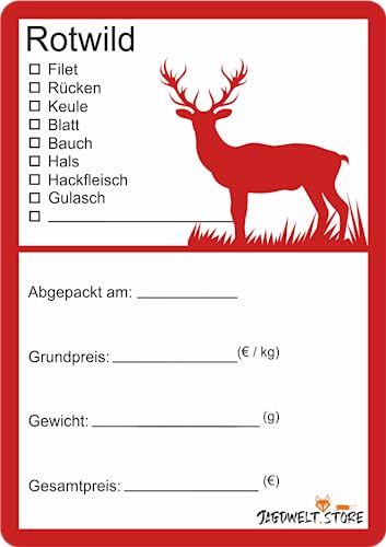Wildbret Etiketten zur Kennzeichnung von Wildfleisch 6 x 9 cm Rotwild S (25)