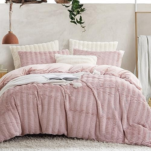 Sedefen Housse de Couette 140x200 cm Rose Peluche Flanelle Hiver Chaude Duveteuse Parure de lit 1 Personne + 1 Taie d'oreiller 65x65cm Ado Linge de lit Avez Fermeture Éclair
