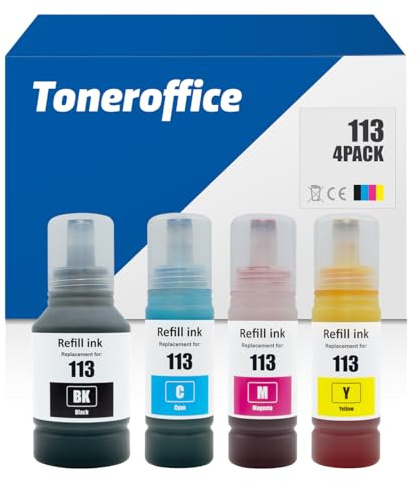 Tinte 113 Multipack 4er-Set Kompatibel für Epson 113 Druckertinte, Nachfülltinte 1x Schwarz (ca. 7500 S.) 1x Cyan (ca. 6000 S.) 1x Magenta (ca. 6000 S.) 1x Gelb (ca. 6000 S.)