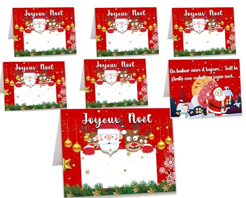 50 Marque Place de Noël Français Porte Nom Table en Papier Père Noël Arbre de Noël Cartes Porte Prénom Carte de Place Marque Table de Noël pour Décoration de Noël