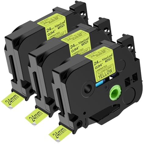 NineLeaf 3 x Ersatz für Brother P-Touch TZe-C51 TZ-C51 TZeC51 TZC51 AZe 24mm 0.94'' Bänder Laminiertes Schwarz auf fluo Gelb Schriftband Kassette für Ptouch PT-2400 2410 2430PC Beschriftungsgerät