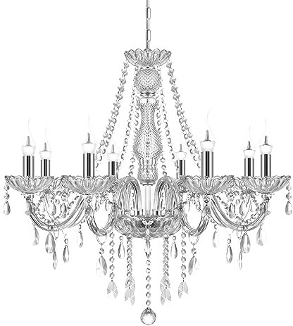 Ridgeyard Moderna lámpara de araña de cristal, 8 luces K9 Cristal Lámpara de techo colgante con cadena ajustable para el dormitorio, sala de estar, comedor, hotel, entrada (E14, Color Transparent)