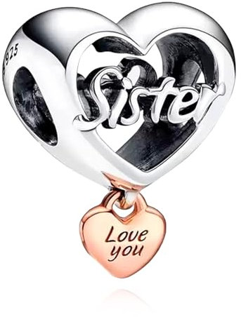 Rimgoris 925 Sterling Silber Charme für Frauen Armbänder Halskette Forever Sister Love Heart Dangle Charm Geschenk