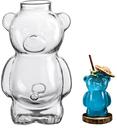 PIDUDU Bear Cocktail Glass,Bear Shape Glass Water Bottle,Transparent Bear Shaped Beer Wine Cocktail Drinks Glassware Decorative Drink Cup for Party Bar Cup Lovely Cocktail Cup