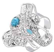 Calager Boho-Elefant-Ring, klobig, Unisex, übertrieben, böhmischer Retro-Faux-Türkis-Legierung, Finger für Party, Club, Knöchel, Erwachsene Silber