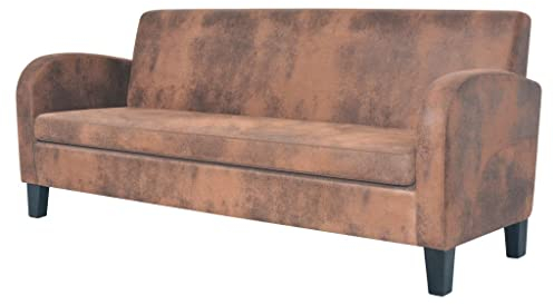 ARKEM 3-Sitzer Sofa Kunstleder Wildleder-Optik Braun Couch Lounge Couch Sofa Klein für Wohnzimmer Schlafzimmer