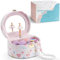 Vlando Boîte à bijoux pour fille avec boîte à musique, boîte à bijoux pour enfants avec ballerine tournante et miroir, jouet cadeau de 4 à 5 ans, boîte à bijoux pour fille en cuir de qualité