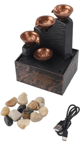 WGFOIP Fontaine décorative, Fontaine de Table USB avec éclairage LED et Cailloux décoratifs, pour Salon, Bureau ou Maison, Format Compact