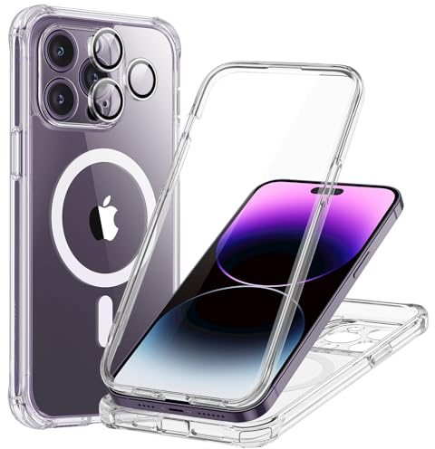 ESR für iPhone 14 Pro Max Hülle, Kompatibel mit MagSafe, 360 Grad Schutzhülle Stoßfest Militärnorm Magnetische Handyhülle mit Kameraschutz, Klar