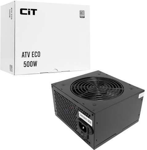 CiT ATV Eco 500W 80 Plus Bronze 230V Power Supply (No Power Cable Included) - 500W ATV Eco, Fully Wired, Active PFC, Single Rail, 120mm Fan, ATX PSU | Black