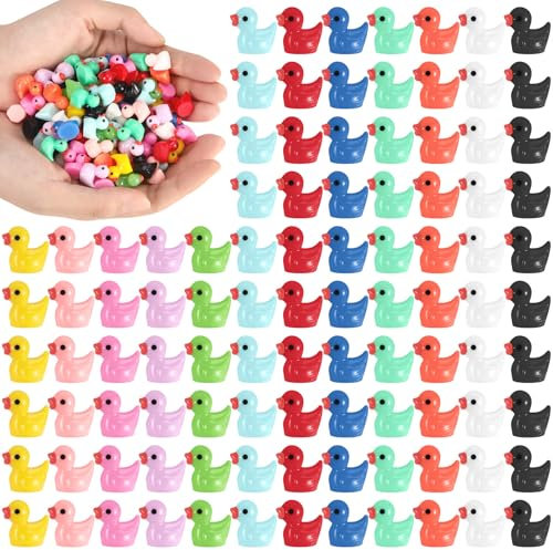 GSrenyu 120 Pcs Mini Resin Ducks, Colorful Tiny Ducks Mini Resin Animals Tiny Animals Miniature Figures for Garden Aquarium Dollhouse Potted Landscape Party Decorations