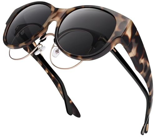 URUMQI Fit Over Glasses Polarised Sunglasses Womens Men, Trendy Round Cat Eye Sunglasses Over Glasses, UV400 Protection TAC Lens Sun Glasses Suitable for Daily Wear/Fishing/Golf
