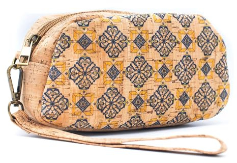 DeCarbonize Federmäppchen aus Kork Mäppchen Vegan Leder Nachhaltig Federtasche Stiftetasche Schulmäppchen für Schüler Studenten (Azulejos Gelb)