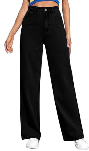 Vaqueros de Pierna Ancha y Recta para Mujer, Pantalones Vintage Adelgazantes de Verano con Arrastre (Black, M)