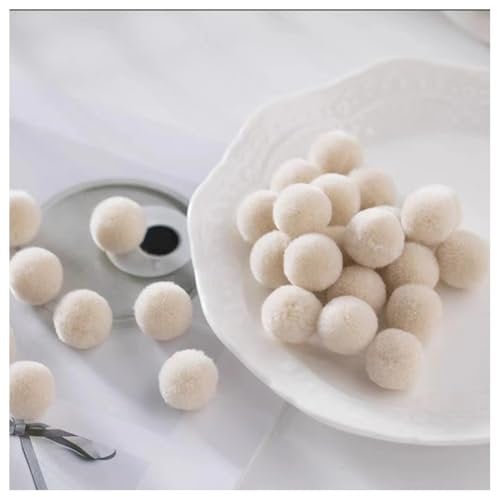 GreatRise 2 cm Bunt Pompons Mini zum Basteln Kleine Bommeln Bälle für Ostern Weihnachten Fluffy Pom Poms für DIY Kreativen Girlanden Handwerk Dekorationen Beige 30 Stück