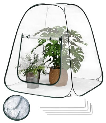 WOLTU Invernadero Pequeño, Invernadero Plástico de Jardín, Invernadero Exterior para Macetas Plantas, con Puerta Enrollable, PVC, Forma de Pirámide/Cubo 70x70x80 cm