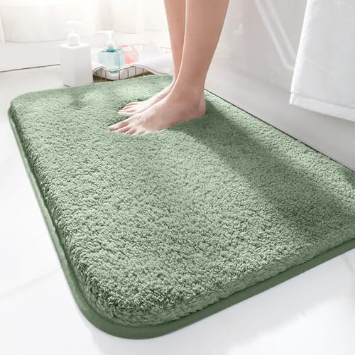 LUOJINYI Badematte 50x80cm rutschfest, Weich Wasserabsorbierende, Shaggy Hochflor-Mikrofasermatte für das Badezimmer, Badvorleger Maschinenwaschbar für Badewanne, Dusche und Badezimmer (Grün)