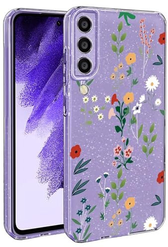 BEENTRYS Blumen Handyhülle für Samsung Galaxy A70,Glitzer Floral Aesthetic Design Frauen Mädchen Stoßfeste Weiche TPU Silikon Glitter Schutzhülle für Samsung Galaxy A70(S202-Lila)