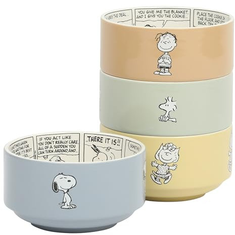 Peanuts Snoopy Bonbon Bites 4-teiliges stapelbares Schüssel-Set aus Steingut, Keramik, 14 cm