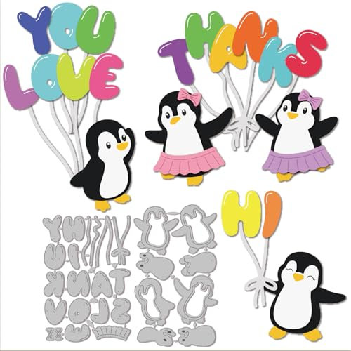 GLOBLELAND Pinguin Ballon Stanzformen Zum Basteln von Karten Pinguin Grüßen Stanzschablone Segen Metall-Stanzformen Für DIY Scrapbooking Journale Prägungen Papierbasteldekoration