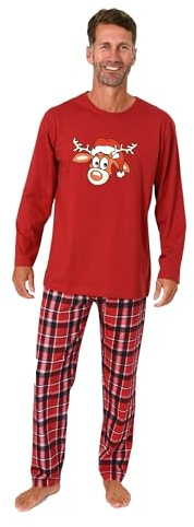 Normann Herren Langarm Weihnachts Schlafanzug Pyjama mit lustigen Renntier Motiv