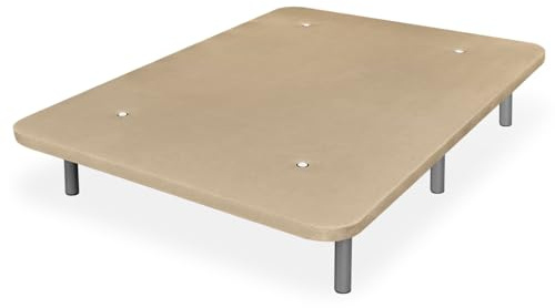 Somnia Descanso - Extra Robustes 3D-Polsterbett mit großer Stabilität und 5 Querstangen + 6 Metallfüße mit Gewinde von 25 cm, 135 x 190, Beige