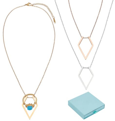 FINGERINSPIRE 3Pcs Rhombus Ring Holder Necklace 39.6cm 3 Color Stainless Steel Ring Keeper Necklaces with Chains Rhombus Pendant Ring Saver Chain for Wedding Engagement Mom Wife Nurse Doctor