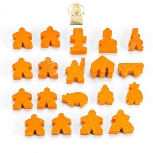 Waldfelsen® Spielfiguren passend für Carcassonne - 8 Meeple und 11 Sonderfiguren für das Grundspiel, die 10 Erweiterungen und die Minis 2 und 6 (Farbe: Orange)
