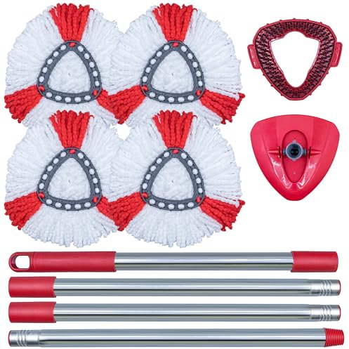 Smart Spin Mop with Scrubber Head, Magic Cleaning System for Wet & Dry Floors, Bucket-Free Household Tool, Includes 4 Pads, 1 Brush, 148cm Handle & 1 Base