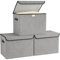 Bagnizer Storage Baskets with Lids Foldable 3PCS Collapsible Wardrobe Storage Boxes Lightweight Storage Box Fabric for Organize Large Box Bedroom Office Grey 37x24x24CM