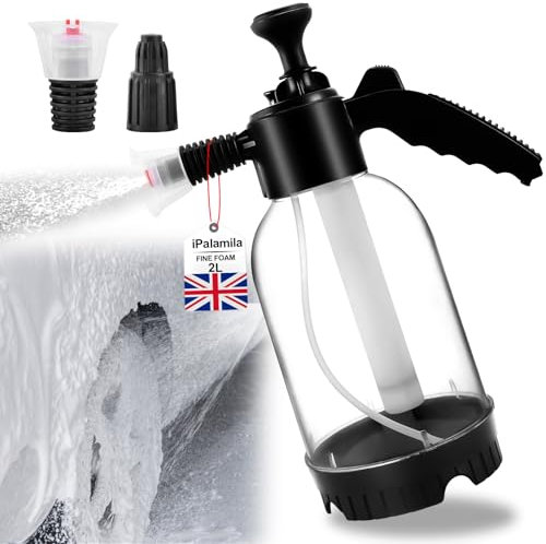 Car Wash Pump Sprayer, 2L Snow Foam Sprayer With 2 Nozzles, Manual Pressurized, White, Plastic, Polypropylene (PP), Polyethylene (PE), Black, Handheld