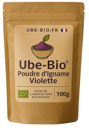 Poudre d'Ube Bio 100g, Igname Violette Naturelle (Dioscorea Alata): sans Additif, Vegan et sans Gluten. Super-Aliment Riche en antioxydants et en Fibres