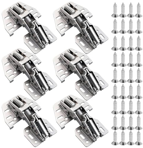 6 Pièces Charniere Porte Placard Charnières à Amortisseur Hydraulique | sans Perforation avec 36 Vis Incluses pour Armoire Placard Bibliothèque Garde Robe et Camping Car