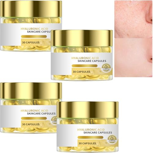 Hyaluronic Acid Serum Capsules with Vitamin C, Anti-Aging-Gesichtsessenz zur Aufhellung, Korrektur dunkler Flecken, intensive Hydratation für trockene Haut, Reduzierung feiner Linien (4Box)