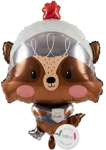 balloa Folienballon Ritter Waschbär, XXL Kindergeburtstag Deko, 63 cm | Ritter Waschbär-Motiv, XXL, heliumgeeignet, ungefüllt, Deko für Ritterparty, Kindergeburtstag und Abenteuerfeier
