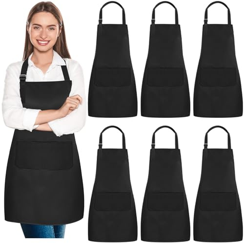 EOGRFW 6 Stück Schürze, Schwarze Schürzen, 60 X 71 Cm | Schürze Mit 2 Taschen